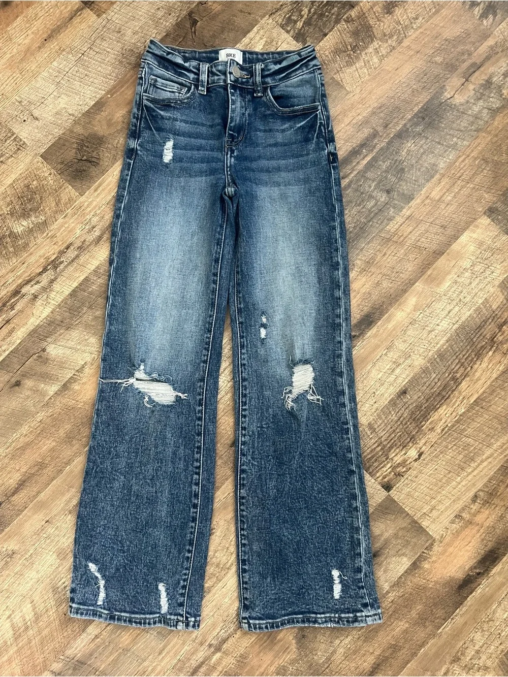 BKE Distressed Wide-Leg Jeans - Blue
